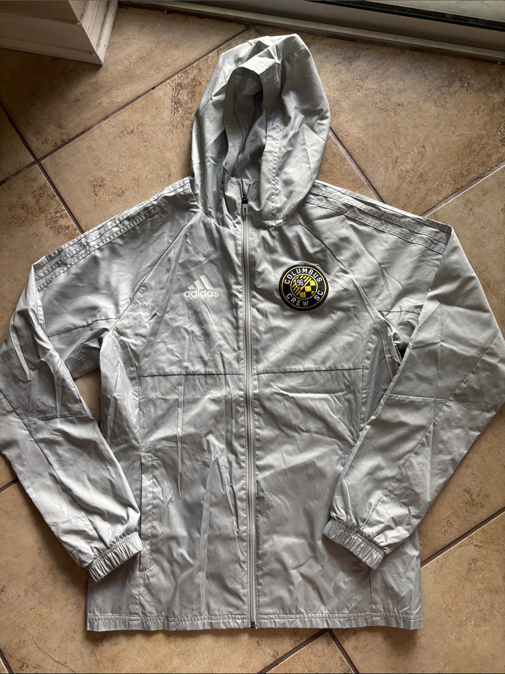 adidas Light Gray Columbus Crew Hooded Windbreaker